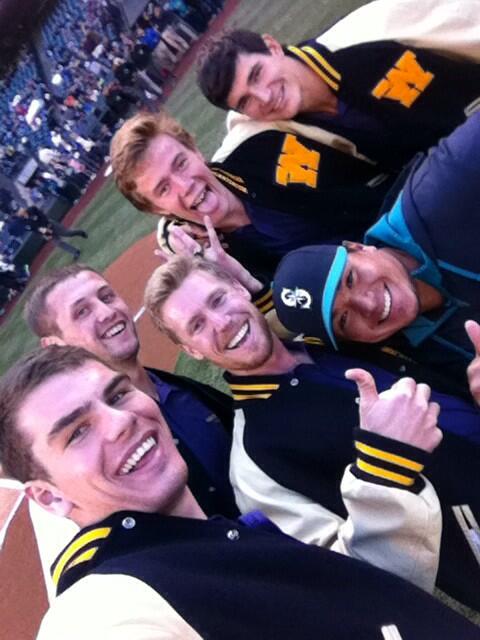 MarcusBooyah's tweet photo. #selfie with Erasmo Ramirez after @UWHuskyCrew captain @samdommer threw the #firstpitch! #mariners http://t.co/snKLH3LKRV