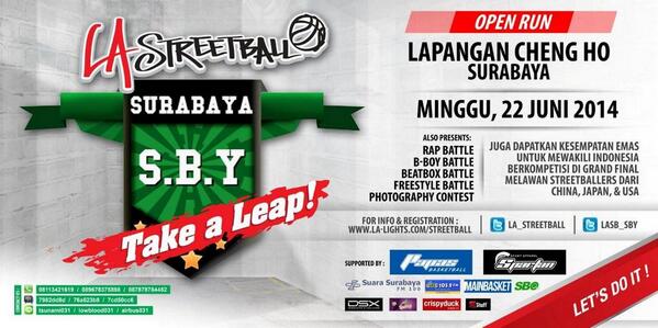 Jangan lupa guys. 22 juni, openrun <a href="/LA_Streetball/">LA Streetball</a> di Lap. Cheng Ho Surabaya.