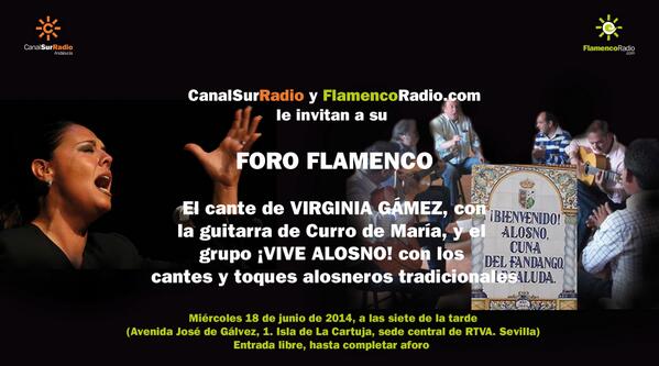 mibafr's tweet photo. Mañana 18 de junio,19 h, sala central @RTVA #Sevilla #foroflamenco de @canalsurradio1. Entrada libre. http://t.co/3LOnjn0VhL