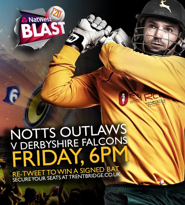 Nottinghamshire CCC (@trentbridge) on Twitter photo RE-TWEET to win a signed Notts Outlaws bat. Outlaws v Derbyshire this Friday 6pm <a href="/TrentBridge/">Nottinghamshire CCC</a> bit.ly/1jwhj2Z RE-TWEET to win a signed Notts Outlaws bat. Outlaws v Derbyshire this Friday 6pm <a href="/TrentBridge/">Nottinghamshire CCC</a> bit.ly/1jwhj2Z