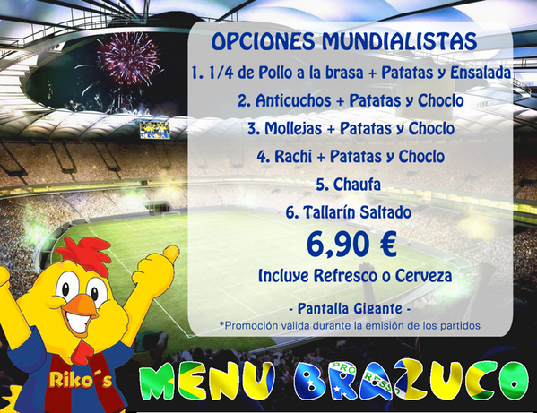 PollosRikos's tweet photo. Te invitamos a disfrutar del #MundialBrasil2014 en pantalla gigante con la mejor #comidaperuana de #Barcelona. http://t.co/3UH8IVUkqt