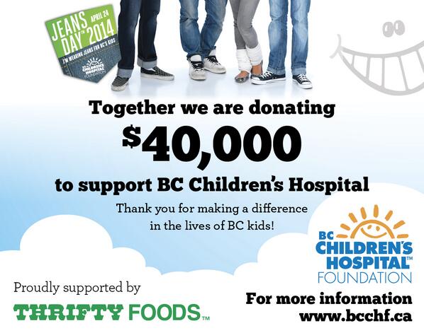 ThriftyFoods's tweet image. Together we are #donating $40,000 to support @BCCHF. Thank YOU for making a difference in the lives of #BC kids!