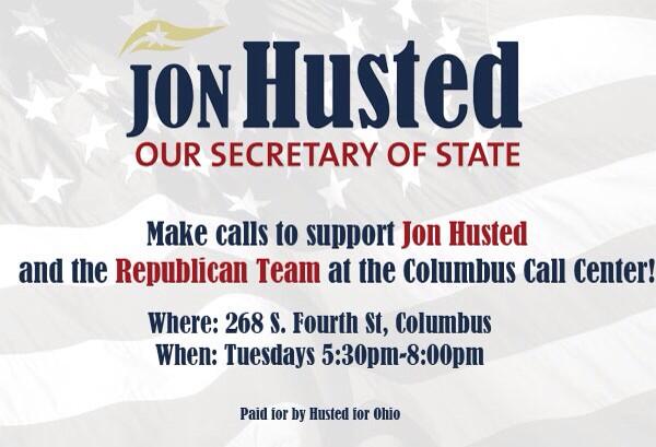 Make calls for <a href="/JonHusted/">Jon Husted</a>, <a href="/JohnKasich/">John Kasich</a>, &amp; the <a href="/ohiogop/">Ohio Republican Party</a> team every Tuesday night, including tonight, in Columbus!