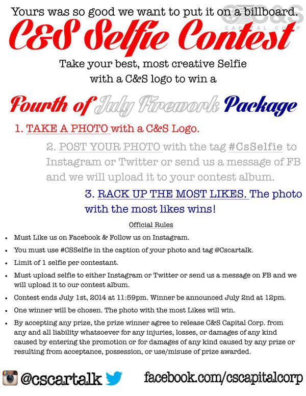 cscartalk's tweet image. We&apos;re giving away fireworks just in time for 4th of July! Check out our #Selfie contest. #CsSelfie #DriveHomeHappyNow