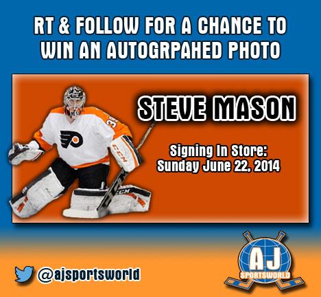 ajsports_ca's tweet photo. #RT &amp; #Follow for a great #NHL #Flyers #GiveAway ! Steve Mason Autographed photo! Winner will be picked June 20th! http://t.co/vcwnIdYs0v