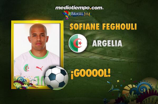 mediotiempo's tweet image. ¡Gol de Argelia al 24'! Feghouli marca de penal. #BEL 0-1 #ALG #BELvsALG gol.am/1oAPGO0