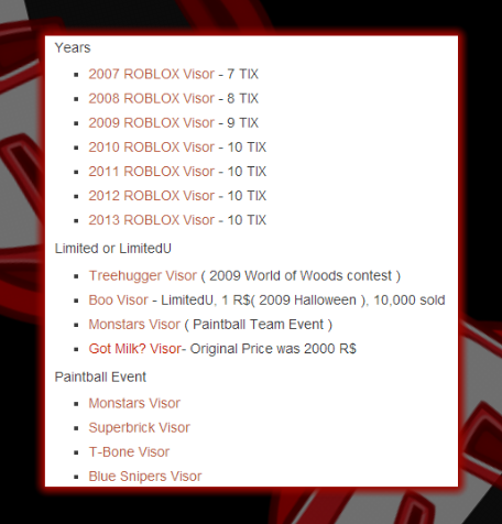 Roblox Secrets On Twitter Here Is A List Of Every Visor On Roblox And Their Prices Http T Co 5bopul2kle - roblox secrets on twitter here is a treehugger visor roblox Roblox Secrets On Twitter Here Is A List Of Every Visor On Roblox And Their Prices Http T Co 5bopul2kle - treehugger visor roblox