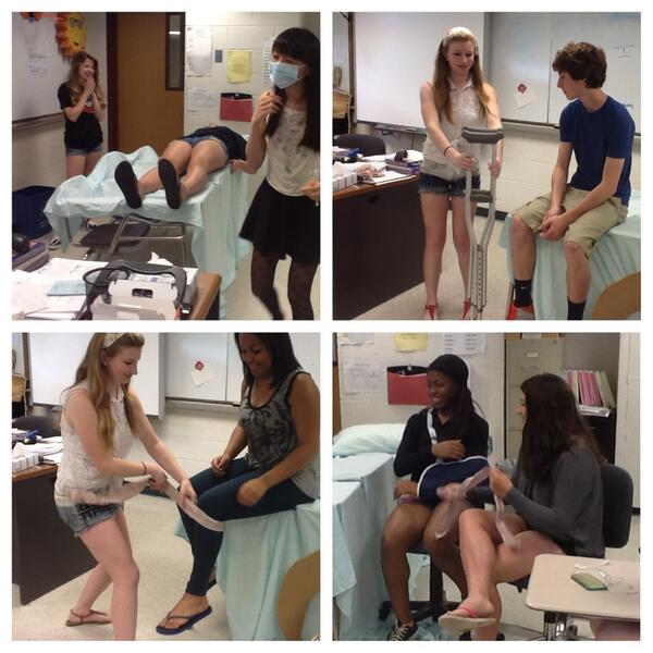 French students role-played a doctor's visit for their final project. Some of the injuries were quite catastrophic!