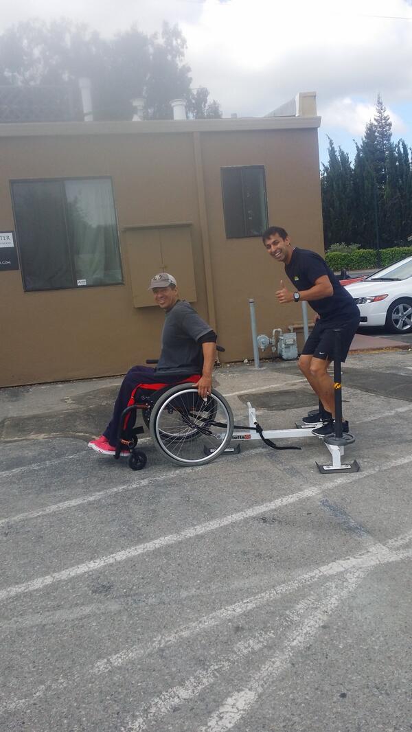 BeyondCirc's tweet image. Felipe training with Ajay using a sled! This is how we roll!