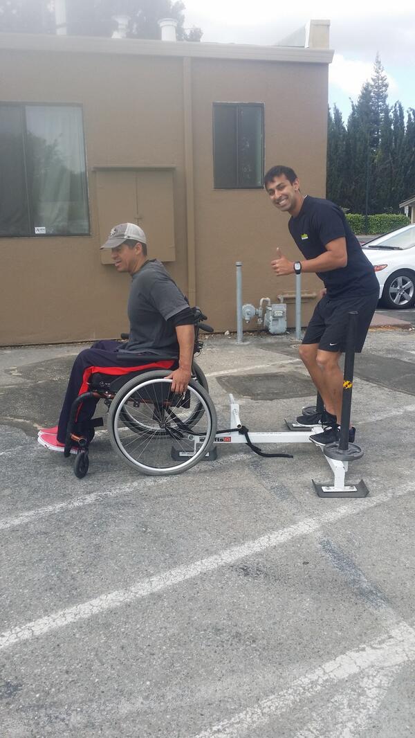 BeyondCirc's tweet image. Felipe training with Ajay using a sled! This is how we roll!