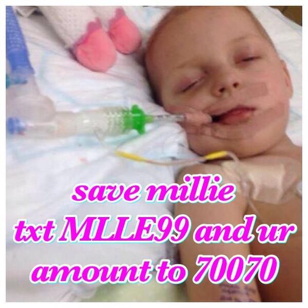 BloomfieldMegan's tweet photo. @AlunWynJones  Plz RT 3yr old Millie in ICU bravely fighting cancer Help her beat this #Pray4Millie @millieappeal http://t.co/maqQd8rVRN
