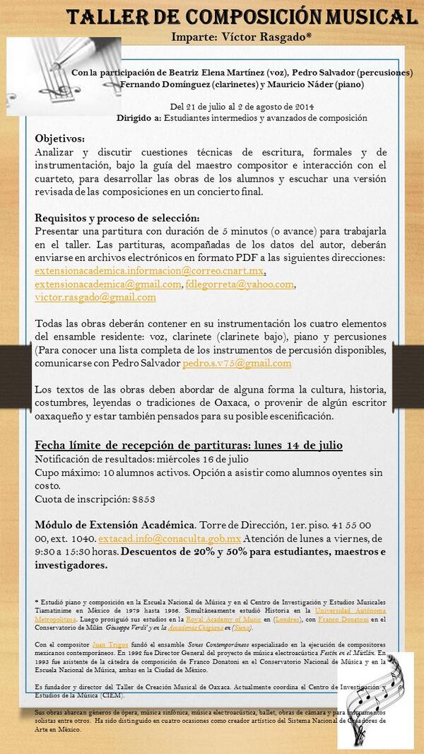 ComunidadCenart's tweet photo. @PueblaMusical TALLER DE COMPOSICIÓN MUSICAL. A preparar tu partitura!! http://t.co/QMvuw7Q6Hw