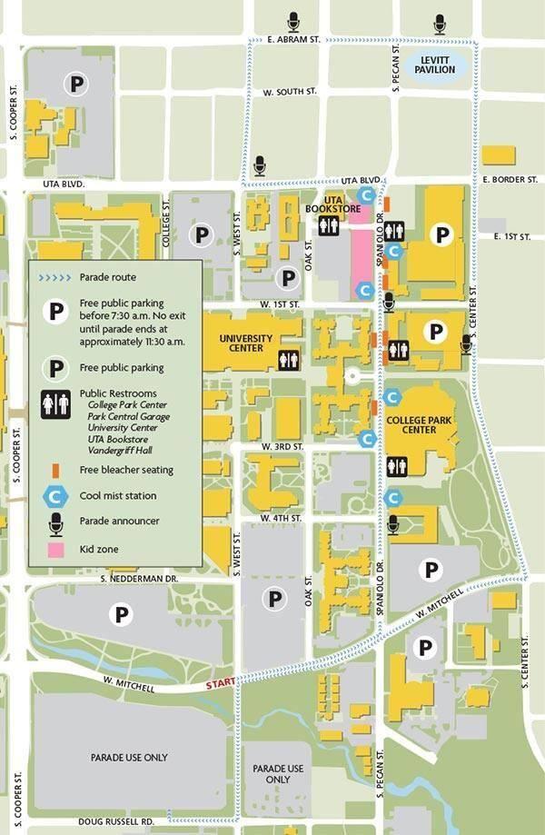 UTArlington's tweet photo. @Arl4thParade Can't wait! Enjoy our view + amenities: mist stations, Kids Zone, concessions, restrooms, parking, more http://t.co/yfUalpxYxX