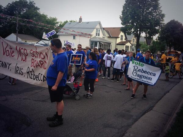 Fun to have a HUGE turnout (plus a school bus!) for <a href="/mplsdfl/">Minneapolis DFL</a> endorsed candidates for school board
