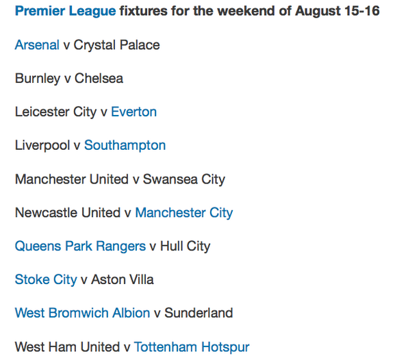 FootballFanCast's tweet photo. OFFICIAL: The opening day #PremierLeague 2014/15 fixture list http://t.co/FV2Awj0PFP