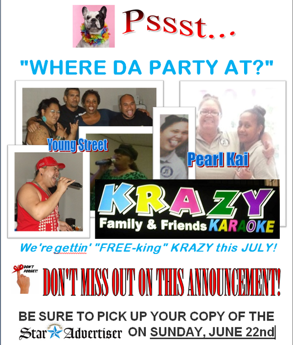 krazykaraoke808's tweet image. Secret Announcement comin your way JUNE 22nd! #karaoke #karaokeinstyle #summerjam #goodtimes #summerfun #familytime