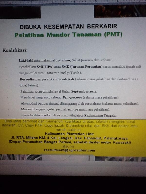 KPlantationUnit's tweet photo. Kesempatan berkarir : Pelatihan Mandor Tanaman (PMT) #PMT http://t.co/7VMz559djT @LokerJatengDIY