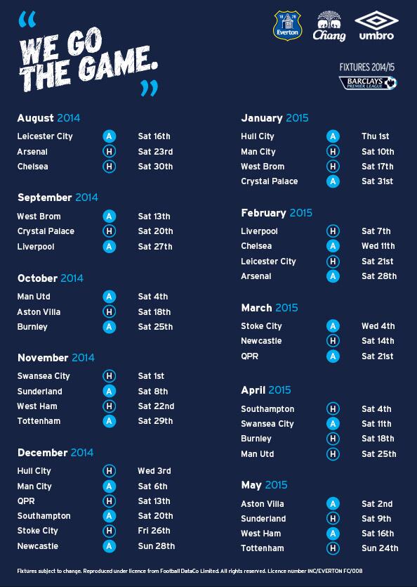 Everton on Twitter "Our 2014/15 Premier League fixtures in full.. #