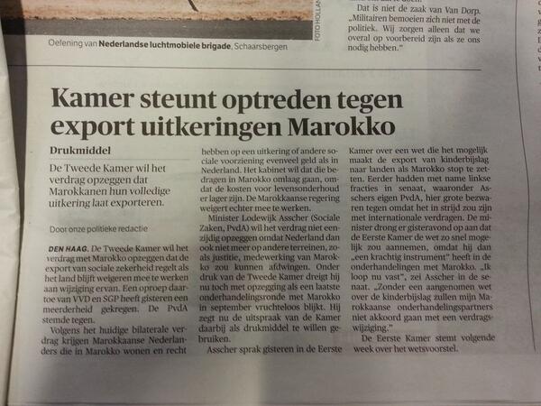 NRC
Tweede Kamer wil de uitkeringen en andere sociale voorzieningen van Nederlanders in Marokko verlagen!
#AvdW