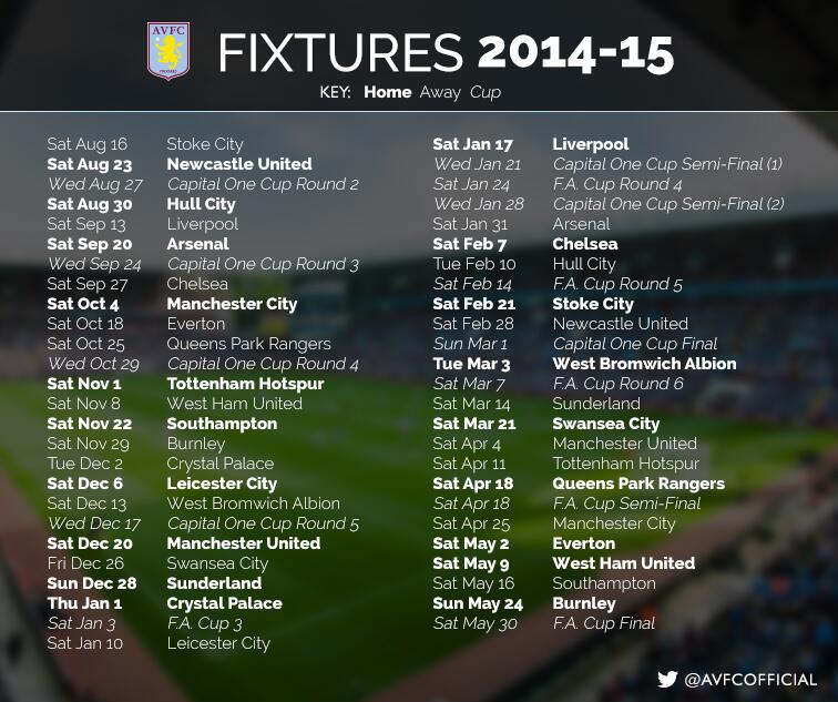 Aston Villa FC on Twitter "Check out our fixtures in full with this