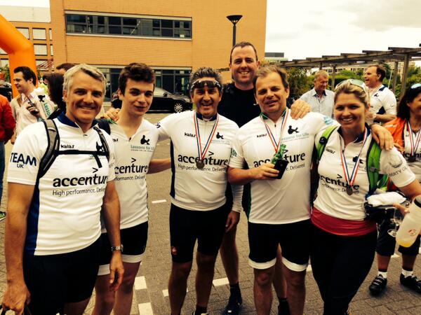 GaryHeffCMT's tweet photo. Finish line pic with Mike Fries, President, CEO, and Vice Chairman of Liberty Global. #LFLRide http://t.co/OSpoxL1rLg