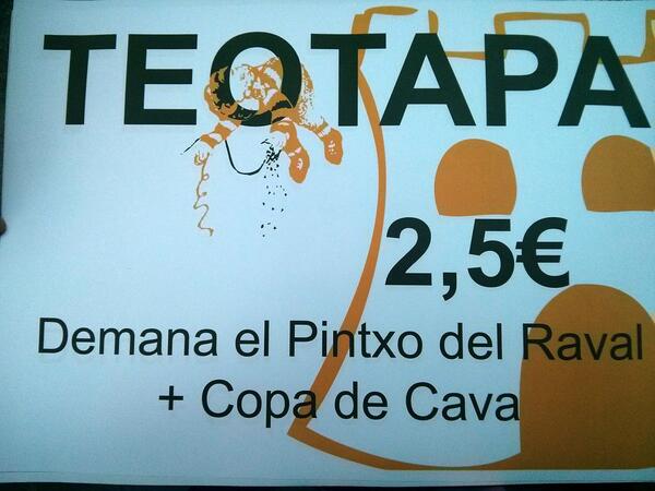 BarriRaval's tweet photo. surt a fer 'teotapes'!! Al cafè del raval, a la vinateria, a la Perla, al sega, a la roda i al bar Marisa! http://t.co/PEssMk11fN