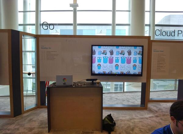 golang's tweet image. At Google I/O?
Everything is ready to &amp;lt;pun&amp;gt;Go&amp;lt;/pun&amp;gt; at the #golang booth!
Find us in the Develop area, 2nd floor.