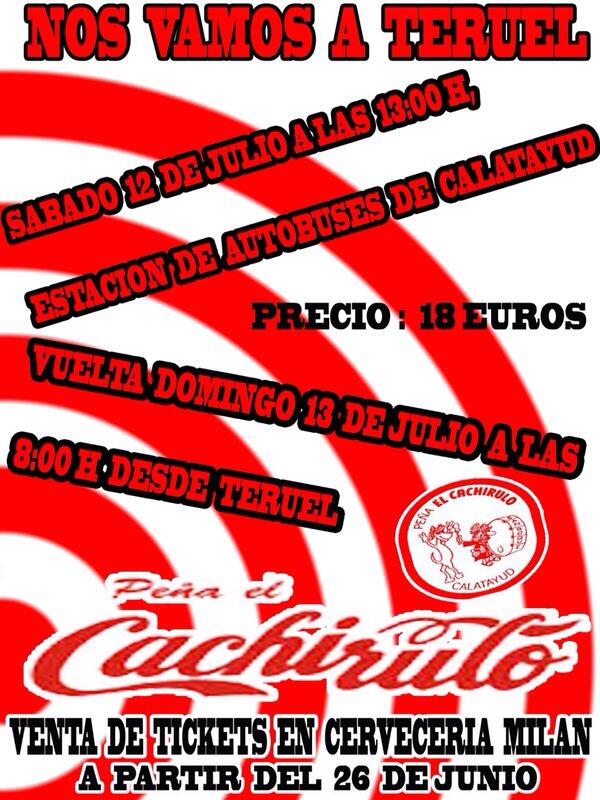 Ven a La Vaquilla de Teruel con nosotros!!! Tickets a la venta en Bar Milán (Ps/ Cortes de Aragón,7) sólo 18€