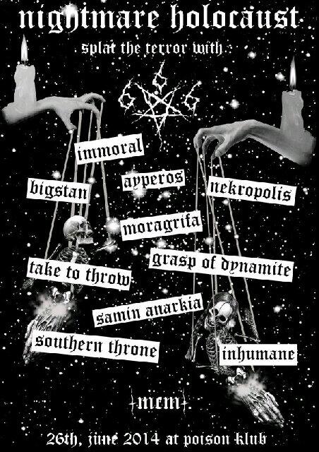 Berjumpa dan bergembira sore ini bersama kawan kita <a href="/graspofdynamite/">Grasp Of Dynamite</a> <a href="/bigstangrind/">BIGSTAN</a> <a href="/SVTHRN/">Sovthern Throne</a> <a href="/ayperos_/">Ayperos NecroPunk</a>