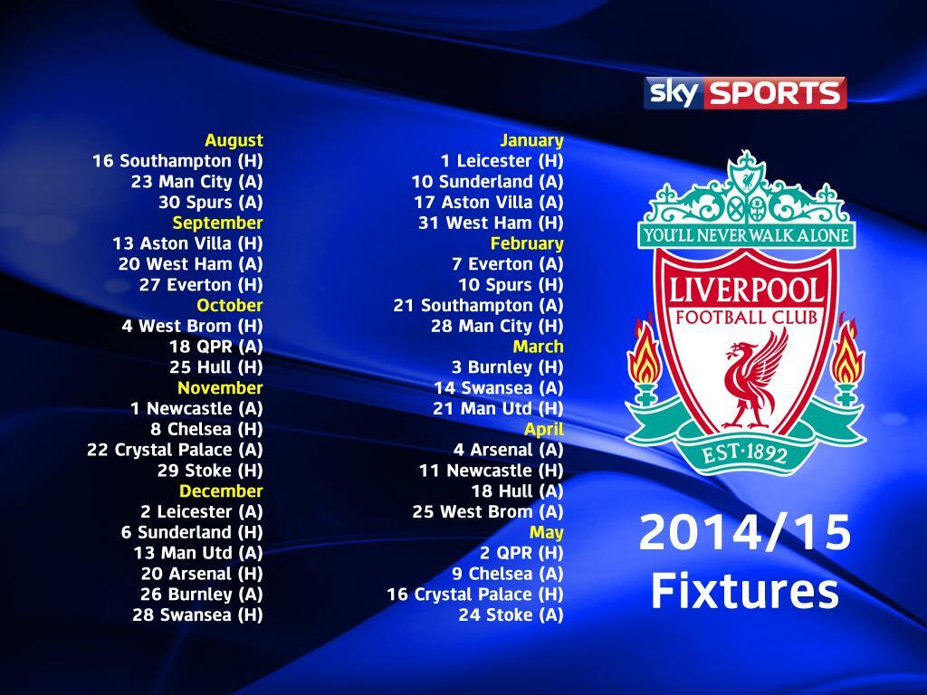 LFC Photo on Twitter: Liverpool FC fixtures for the 2014/15.