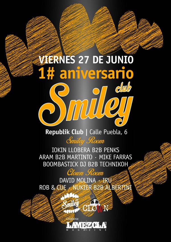 Os dejamos con el cartel definitivo de la fiesta que realizaremos el 27 de junio junto con <a href="/SmileyClubdB/">Smiley Club</a> Ojito!!