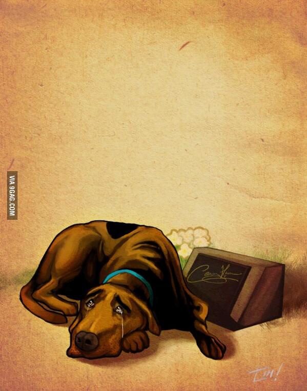 9GAG's tweet photo. Casey Kasem, the voice of Shaggy from the #ScoobyDoo cartoons passed away. He has all the Scooby snacks he wants now. http://t.co/d301rnqFPP