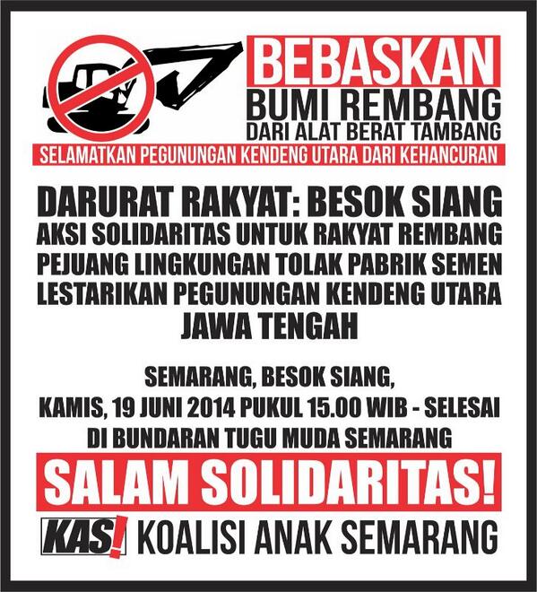 okkaraokemusic's tweet photo. Kami mengajak kalian dalam aksi solidaritas untuk masyarakat rembang menolak pendirian pabrik semen #saverembang http://t.co/HhHFml0dEq