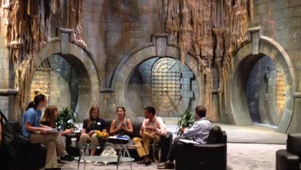 InsideTheMagic's tweet photo. Lounging around Gringotts for breakfast. You know, just an everyday thing. (Old webcast set.) #DiagonAlleyPreview http://t.co/2jzPZfVYmm