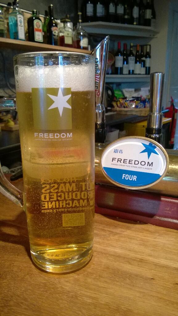 Freedom 4 now being poured at The Crown Inn, Kemerton. <a href="/uppercourt/">Upper Court</a> <a href="/PerfectPintUK/">Perfect Pint</a> #freedomlager #lager #vegan #craft