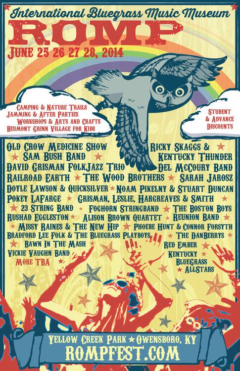 KentuckyTourism's tweet photo. 11th Annual ROMP Fest Jun 25-28. Check out the great lineup! http://t.co/J8ifqXysGH @ROMPFest #bluegrass #rompfest http://t.co/1BjokT3zTY