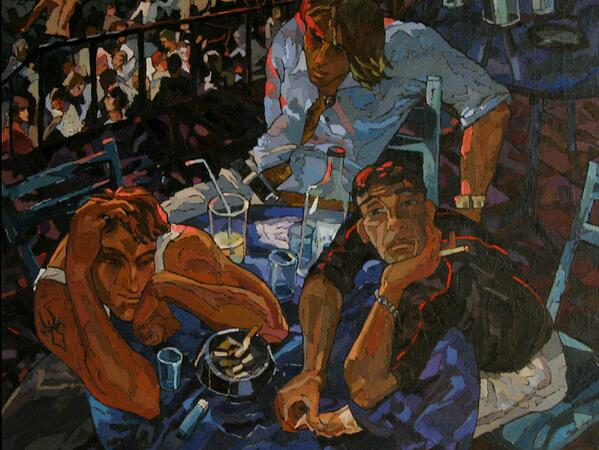 RetoSava's tweet photo. Sergey #Sovkov #peintre #figuratif #nu #StyleMosaïque #contemporain #art #Russie Une beuverie... https://t.co/WgKYrP6ZWn