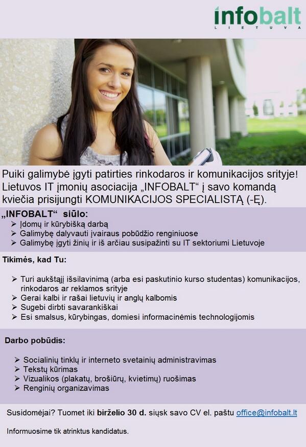 INFOBALT (@infobalt_lt) on Twitter photo INFOBALT ieško naujo komandos nario!Siųsk CV office@infobalt.lt iki birželio 30 d.!
#darbopasiulymas INFOBALT ieško naujo komandos nario!Siųsk CV office@infobalt.lt iki birželio 30 d.!
#darbopasiulymas