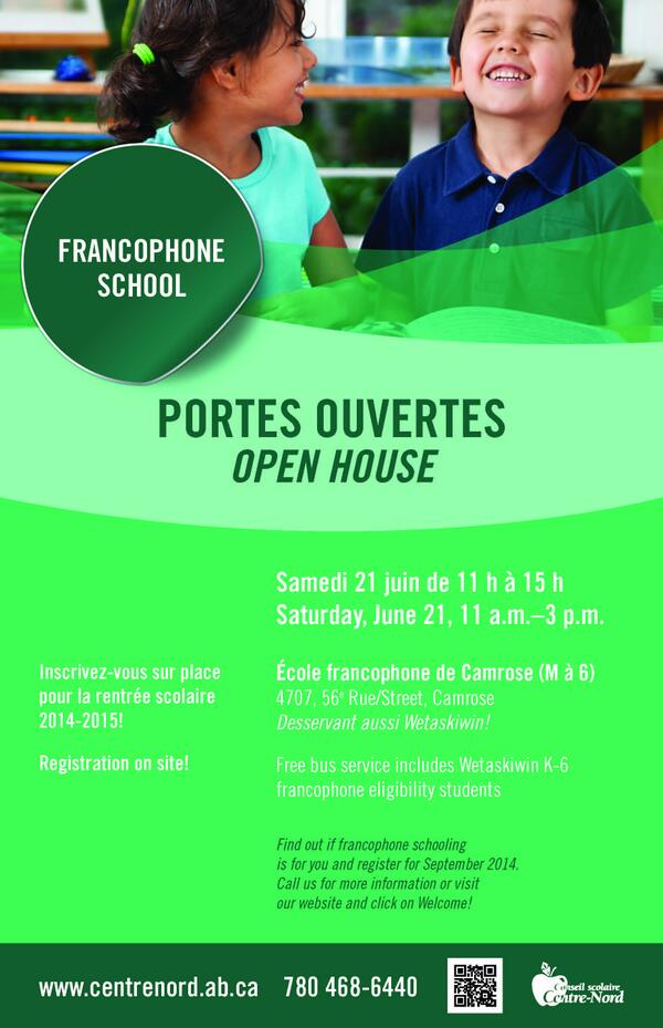 CSCNNews's tweet image. Open house – new francophone school at 4707-56 St.in Camrose Sat. 11-3.Free busing for Wetaskiwin.students too!