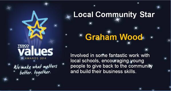 tesconews's tweet photo. The winner of Local Community Star (announced by @bobbyhattrell) is the brilliant Graham Wood! #valuesawards http://t.co/HhYx9LeaCb