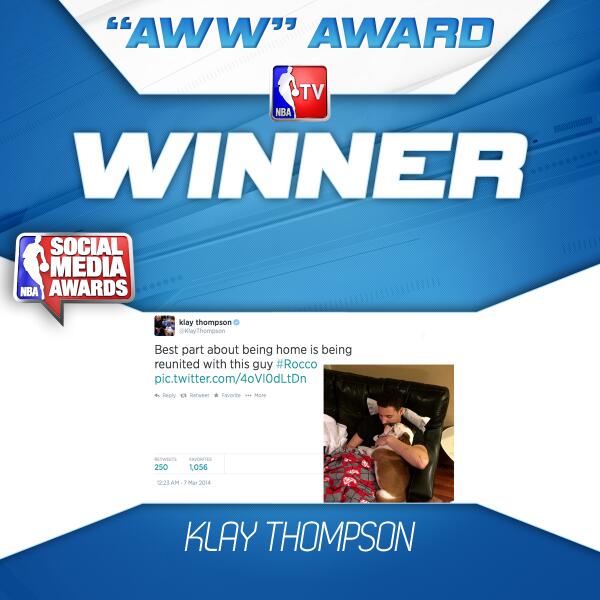 NBATV's tweet photo. You voted @KlayThompson as the winner of the AWW Award! Here's his post: http://t.co/ZWtOcg6pib. Up next...Best #TBT! http://t.co/ig7YtnSklt