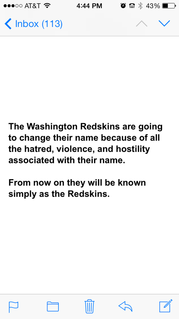 BlackIrishI's tweet photo. #WashingtonRedskins #NewRedskinsName #NFL http://t.co/0R9jL7Jhcv