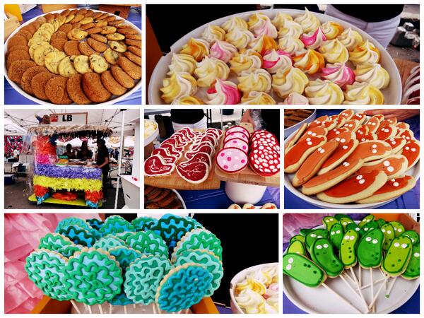 The always colorful Lindsey Bakes booth featuring a selection of food-theme cookies + meringue too! #theStopNM