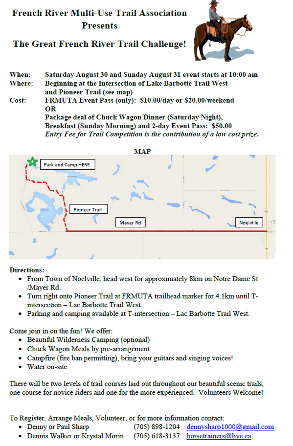 Join us in August for the Great French River Trail Challenge! #frenchriver #equestrian #horses