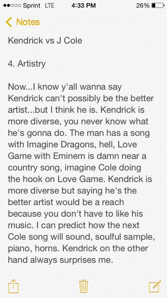 SchamaNoel's tweet image. Why Kendrick is the better overall rapper than J Cole(big cole fan but this debate needed to end)