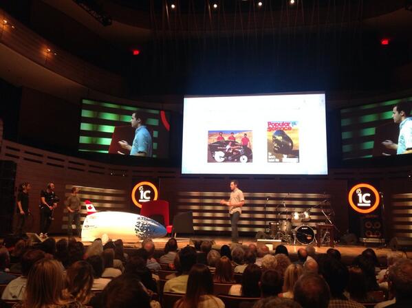 The rocket in the photo? 125 km/h bicycle. Canadian creators say it'll go faster. Wow. <a href="/OntScienceCtr/">Ontario Science Centre</a> #Idea City2014