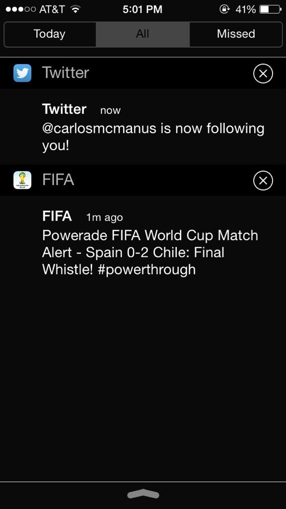 marlos365's tweet photo. Chile beats Spain 🙌 and then bae follows us 💁 @carlosmcmanus http://t.co/Je4GY3C3bm