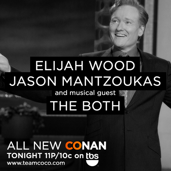 TeamCoco's tweet photo. Tonight on #CONAN: @WoodElijah from @WilfredFXX, Jason Mantzoukas, and Musical Guest The Both. TBS 11p/10c http://t.co/TCbNPe7smm