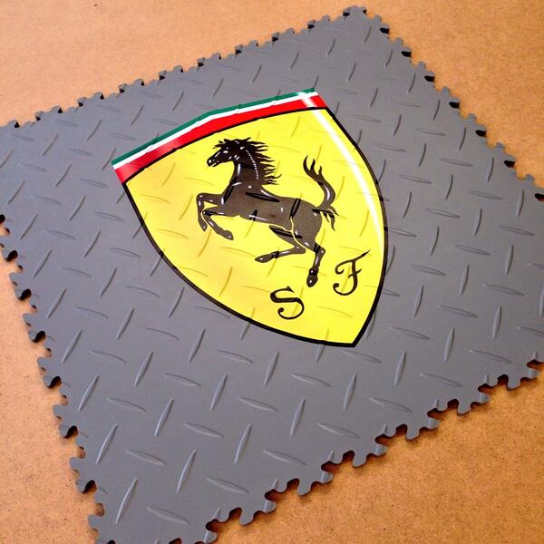LogoTile's tweet image. I wonder what @FerrariOwnersGB think of this digitally printed #flooringtile Perfect for every #ferrari garage!