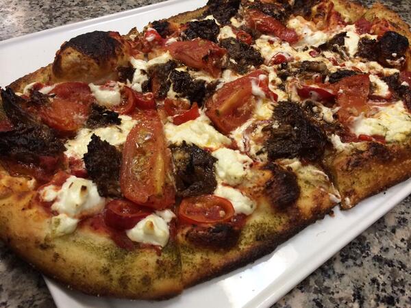 Chadbolar's tweet photo. Short rib, goat cheese , pickled Fresno , oven dried toms at Pestos wine bar http://t.co/49gyqKrAtU